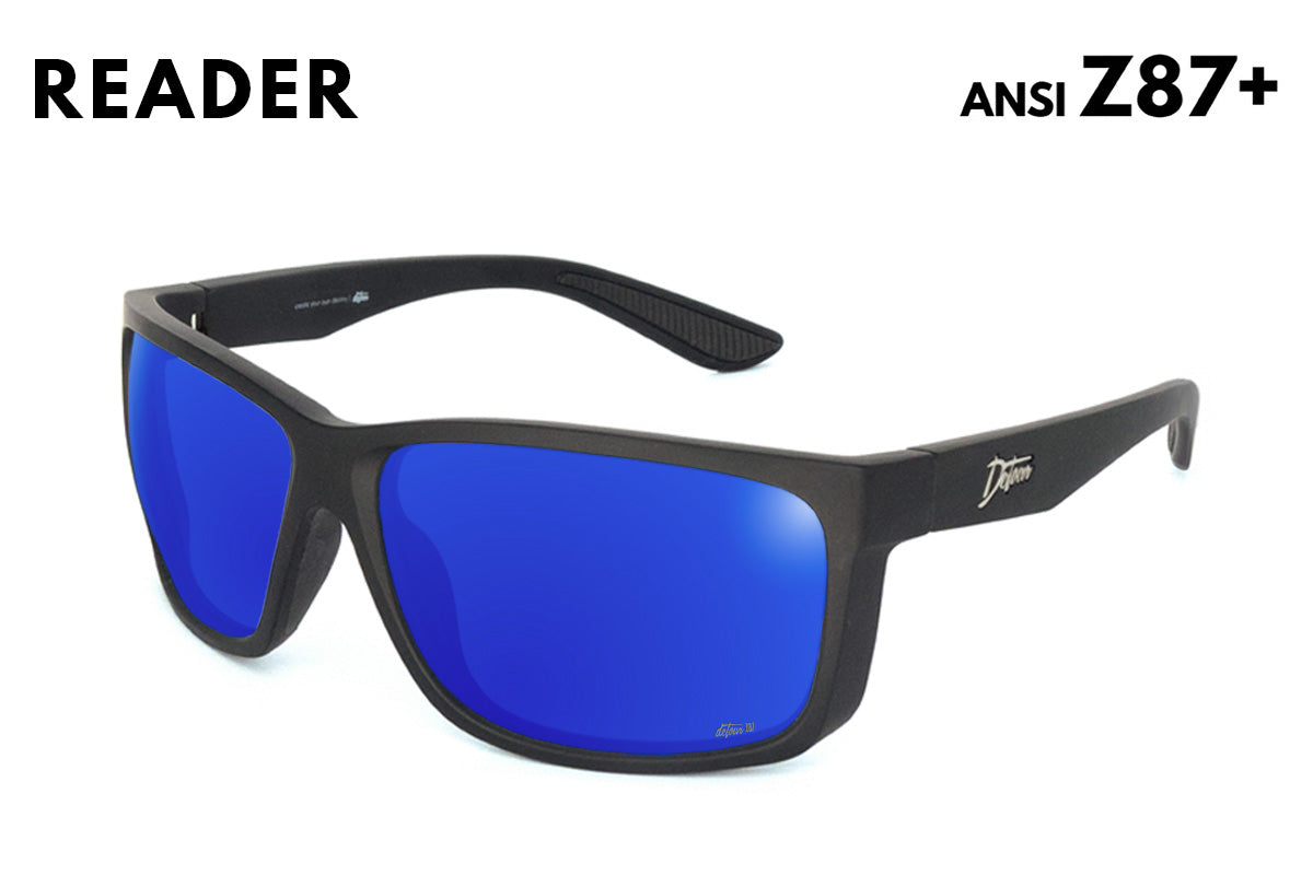 Detour Breach Reader Safety Glasses Matte Black with Deep Blue Polarized Lenses