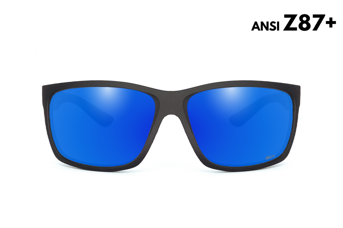 Detour Breach Reader Safety Glasses Matte Black with Deep Blue Polarized Lenses