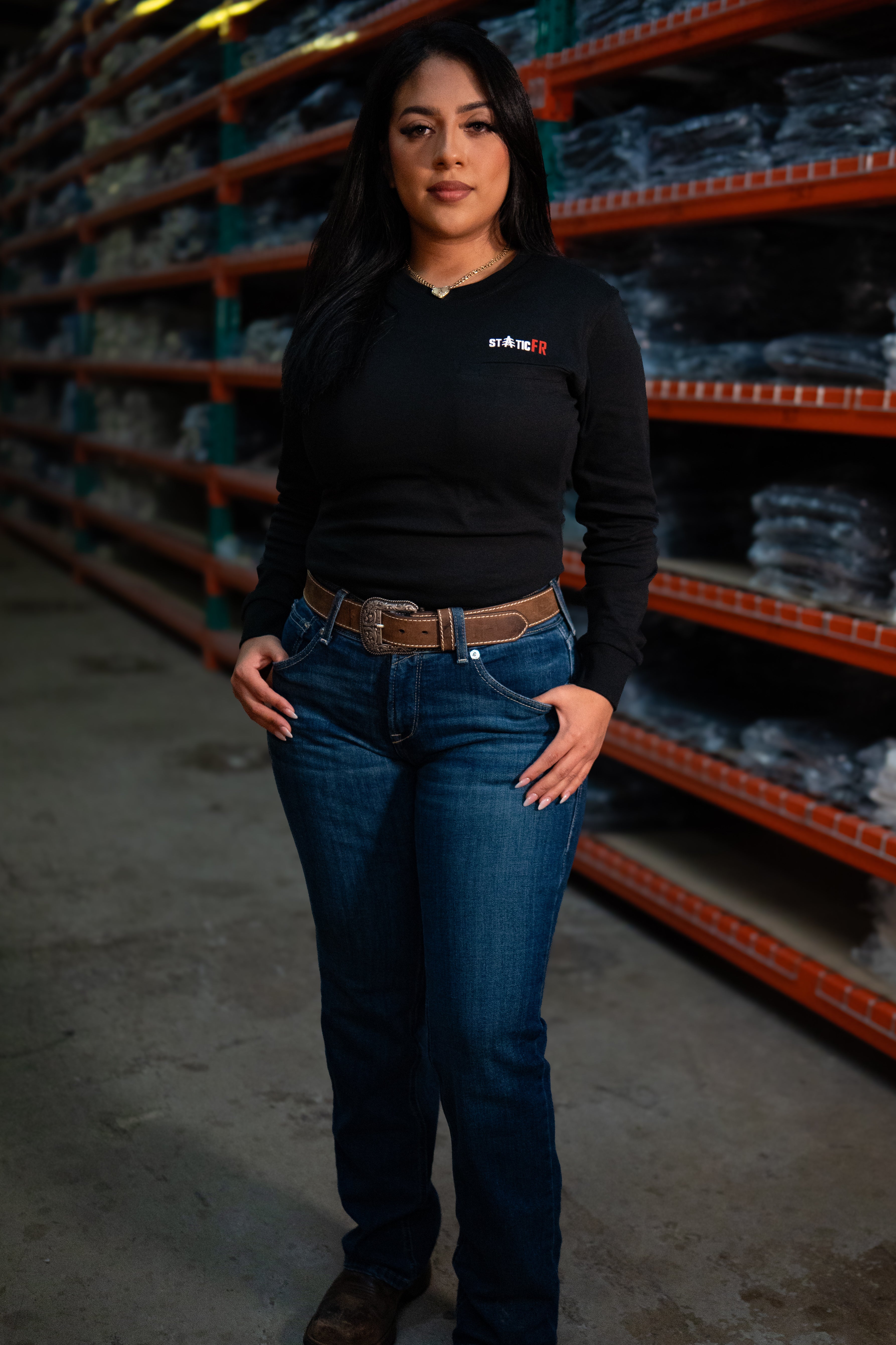 Static FR Women's Flame-Resistant Crew Neck Work Shirt - Black