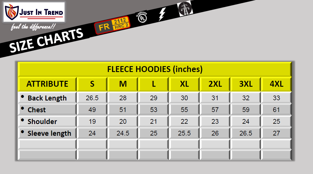 Just In Trend Flame-Resistant 12 oz Fleece Hoodies 100% Cotton
