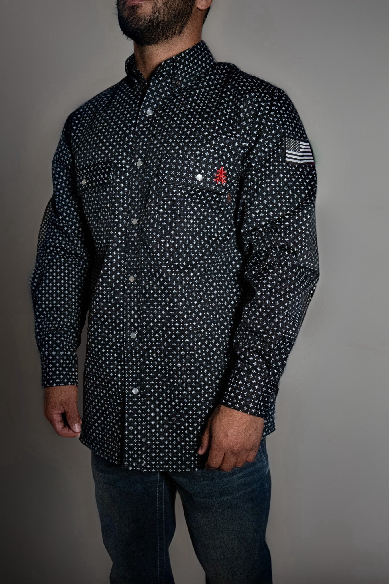 Static FR Flame-Resistant Work Shirt Pearl Snap - Reaper Black-Safety Glasses USA-1