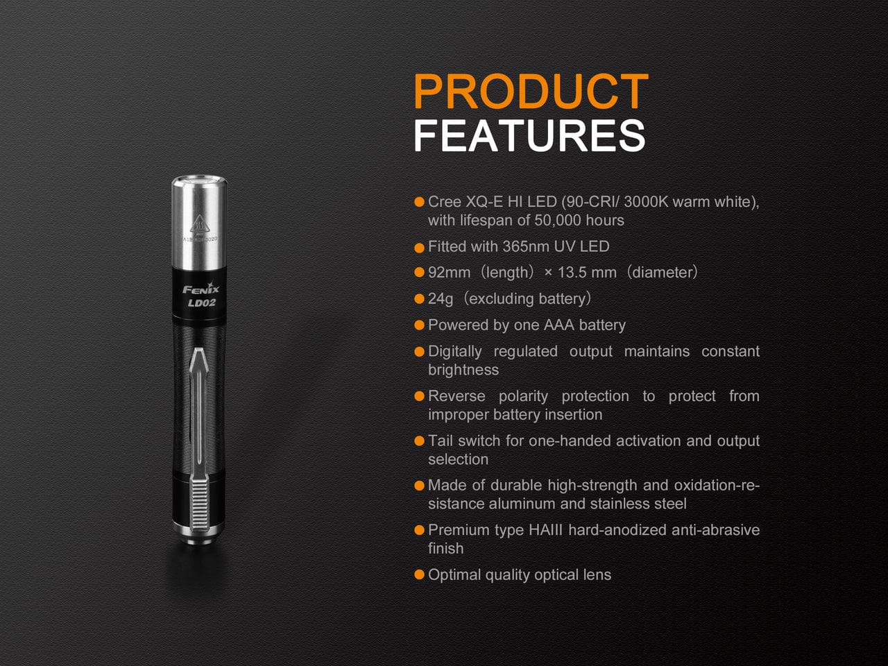 Fenix LD02 V2.0 EDC LED Penlight with UV Lighting - 70 Lumens-FX-LD02V2.0-Safety Glasses USA-5