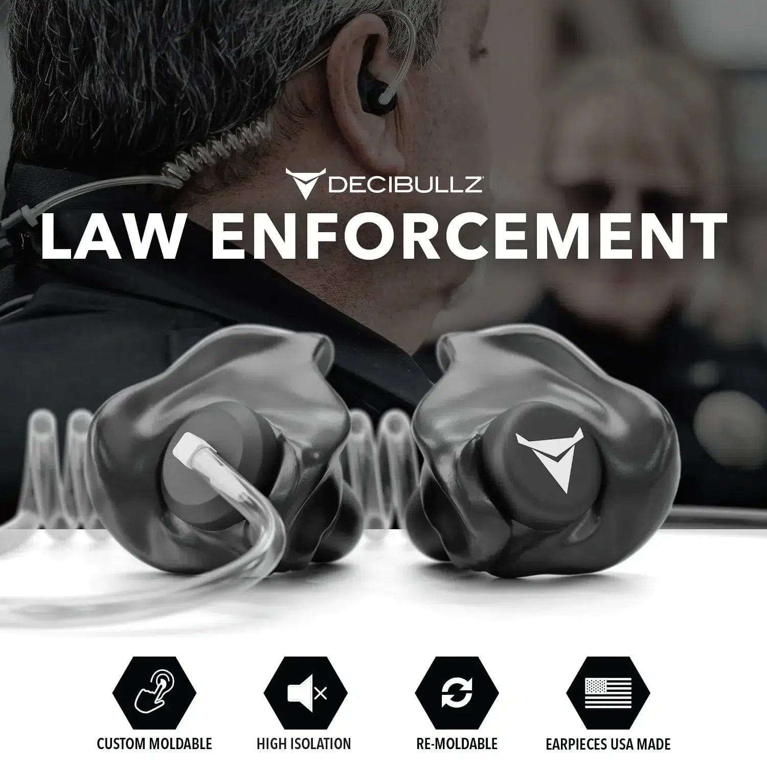Decibullz +Isolation Custom Molded Listen-Only Surveillance Acoustic Tube Headset-RDO-HS-LIS-RTL-ISO-BNDL-Safety Glasses USA-7