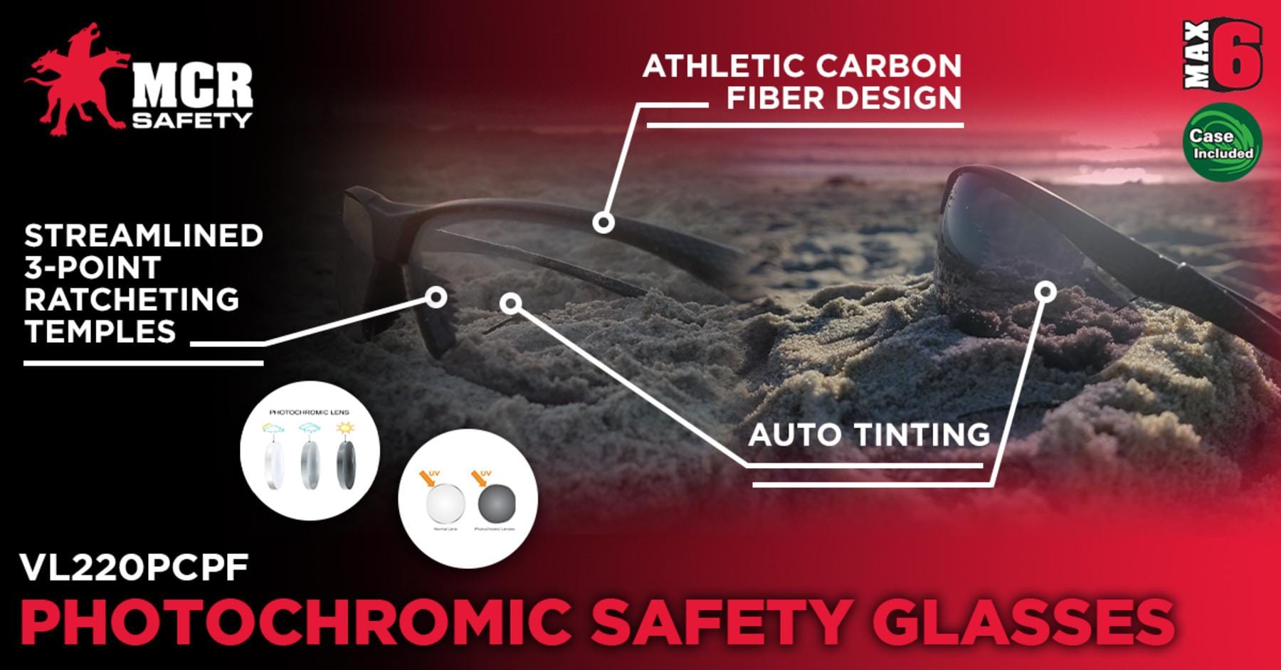 MCR Safety VL2 Safety Glasses with Photochromic Anti-Fog Lens Key Features