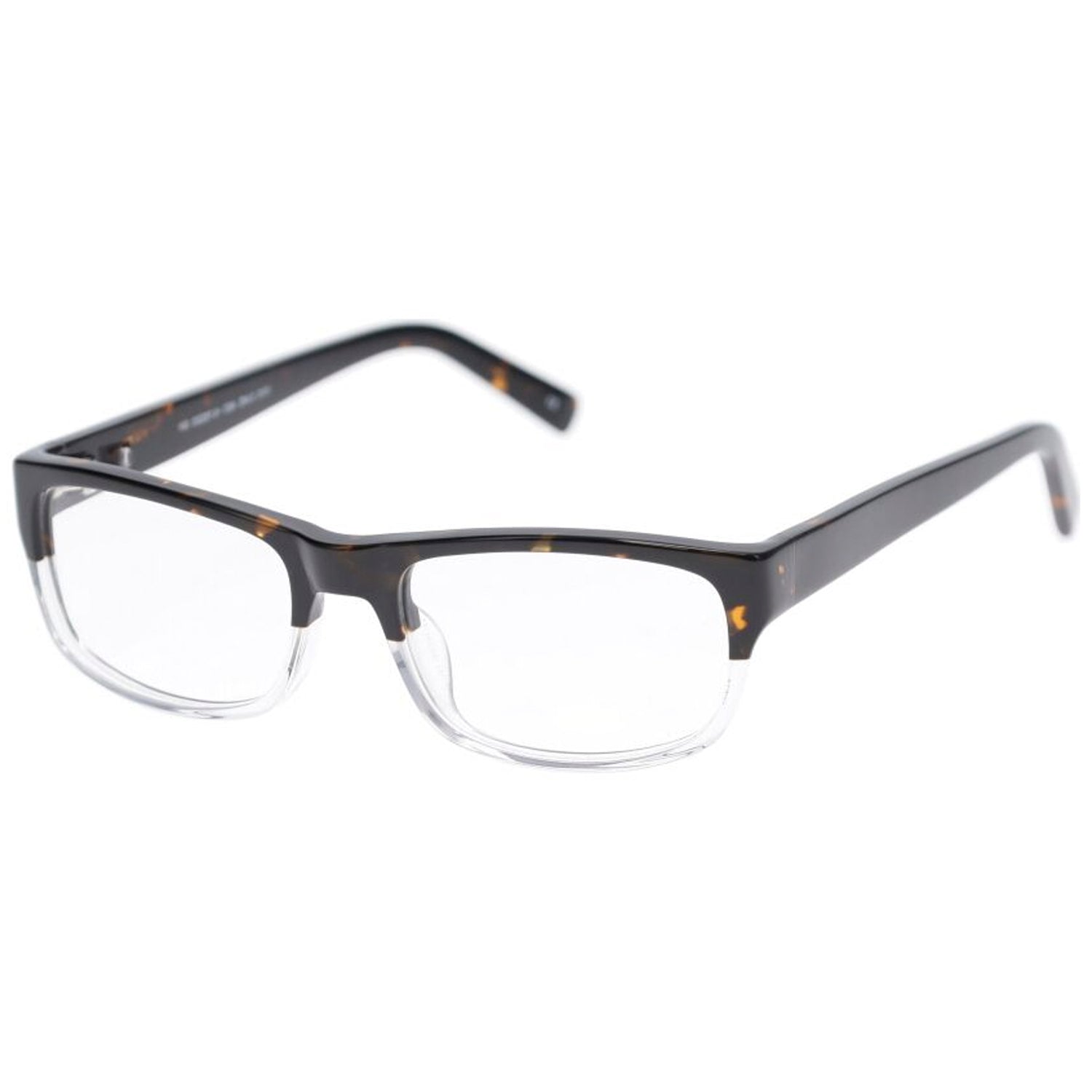 OnGuard O15 tortoise/clear prescription safety glasses with full-rim rectangular frame, ANSI Z87.1 certified.