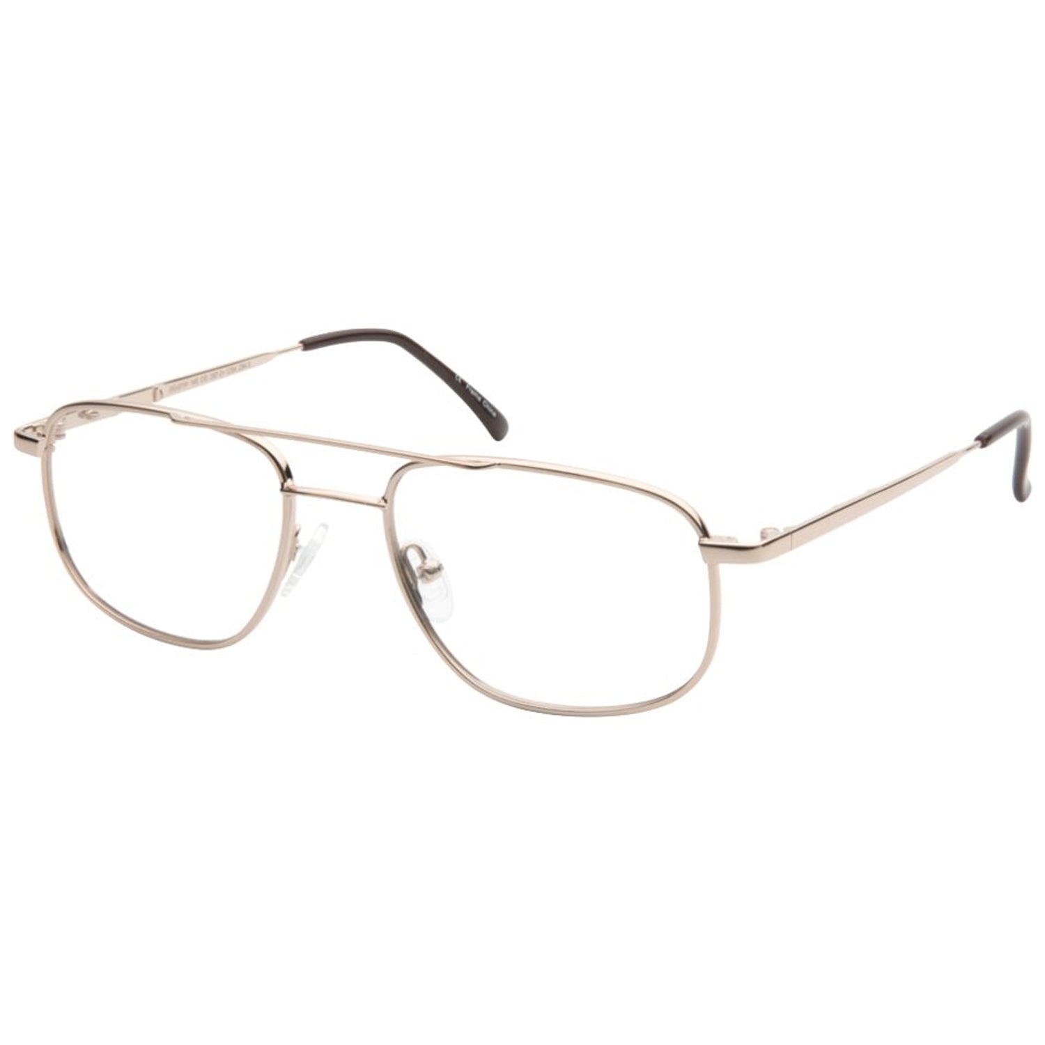 OnGuard OG071EZ gold full-rim prescription safety glasses with clear lenses and side shields, ANSI Z87.1 certified.