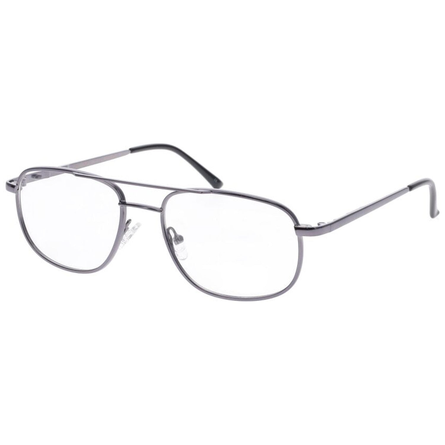 OnGuard OG071EZ Gunmetal prescription safety glasses with clear lenses, full-rim rectangular frame, and ANSI Z87.1 certification.