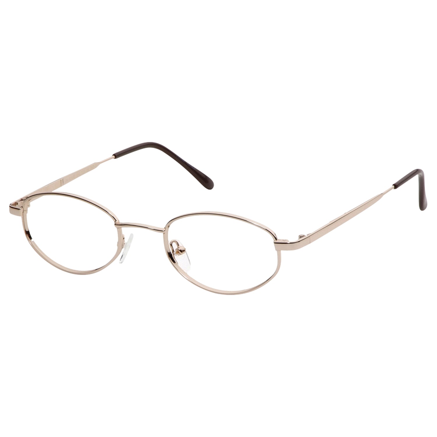 OnGuard OG093EZ gold metal ANSI Z87.1 prescription safety glasses with clear oval lenses and dark temple tips.