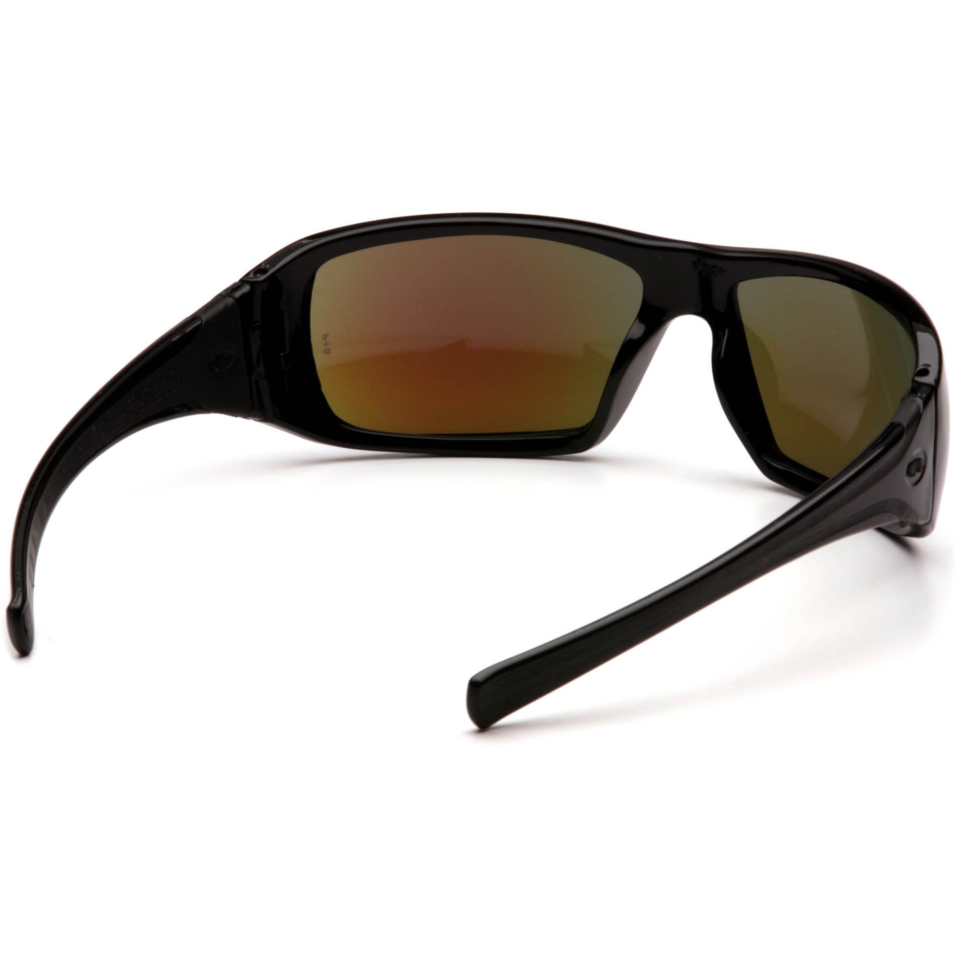 Pyramex SB5665D Goliath Safety Glasses with Black Frame and Ice Blue Mirror Lenses Nose Bridge View