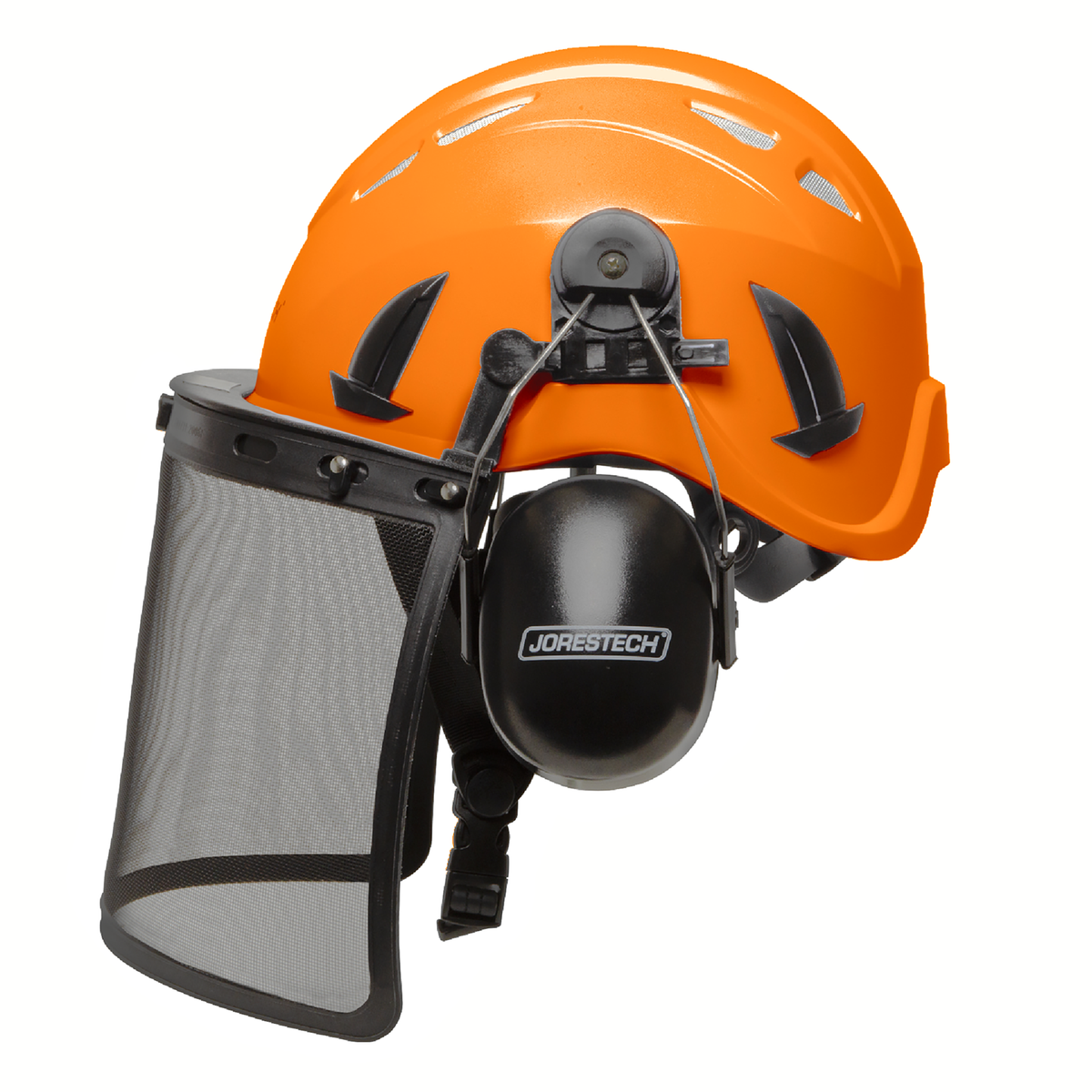 Jorestech Safety Helmet System with Iron Mesh Face Shield and Earmuffs