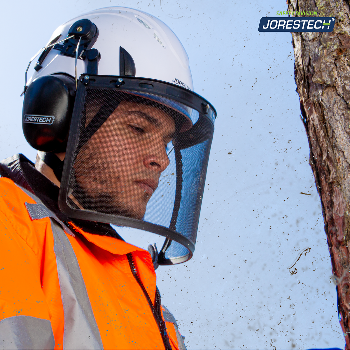 Jorestech Safety Helmet System with Iron Mesh Face Shield and Earmuffs