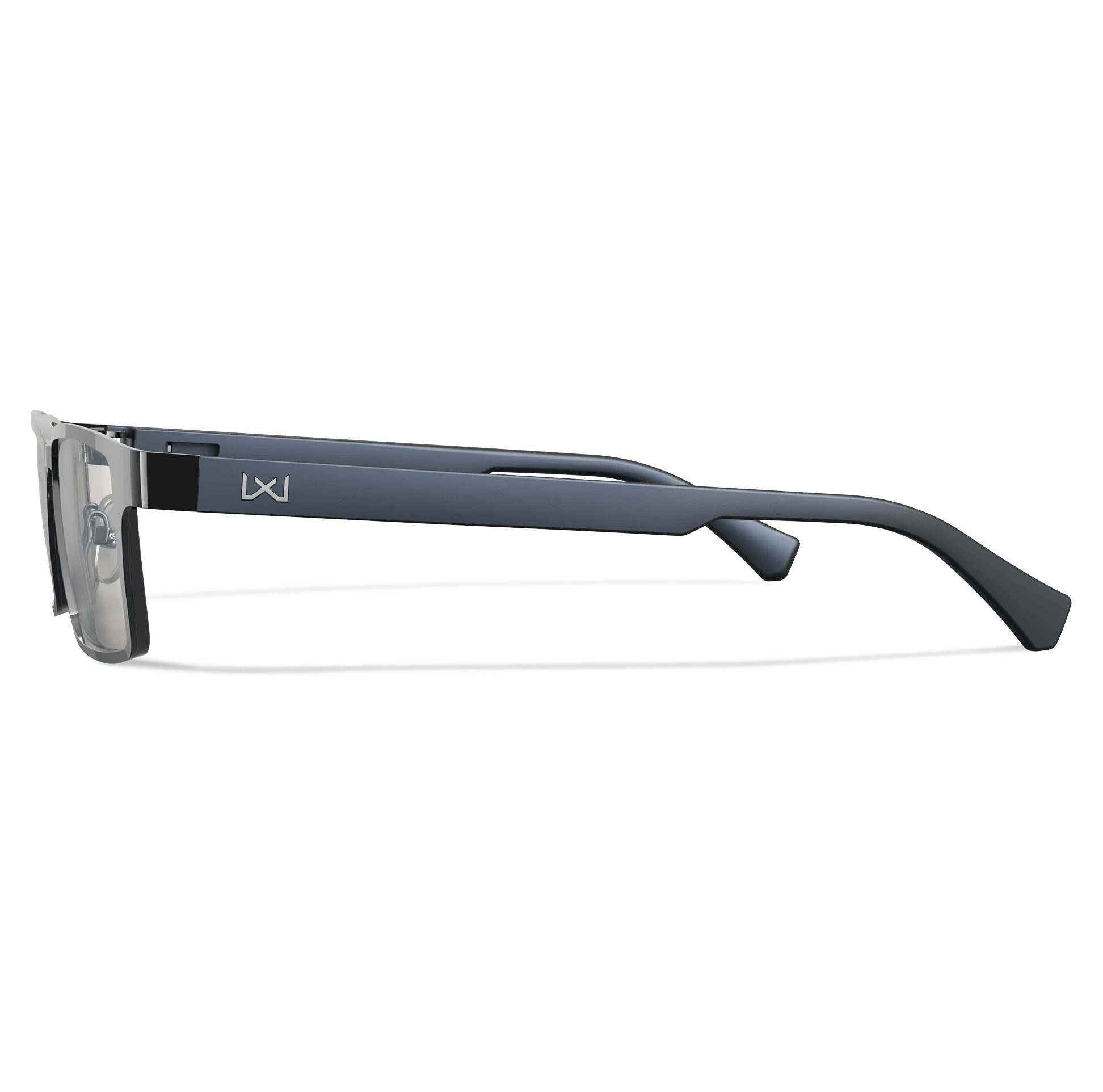 Wiley X TIG Worksight prescription safety glasses, matte gray frame, clear lenses, side view.