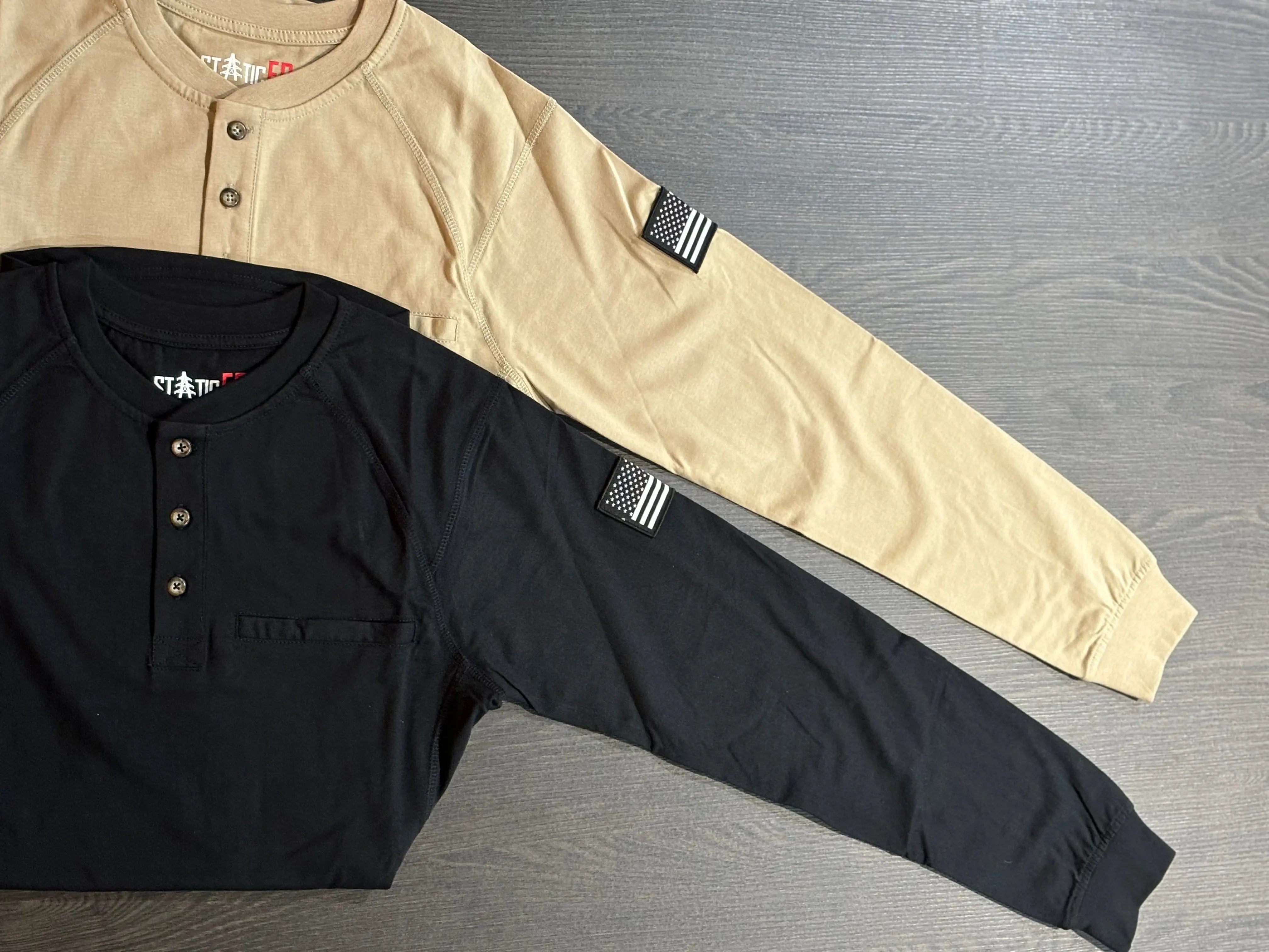 Static FR Flame-Resistant Shirt 3-Button Henley - Black-Safety Glasses USA-3