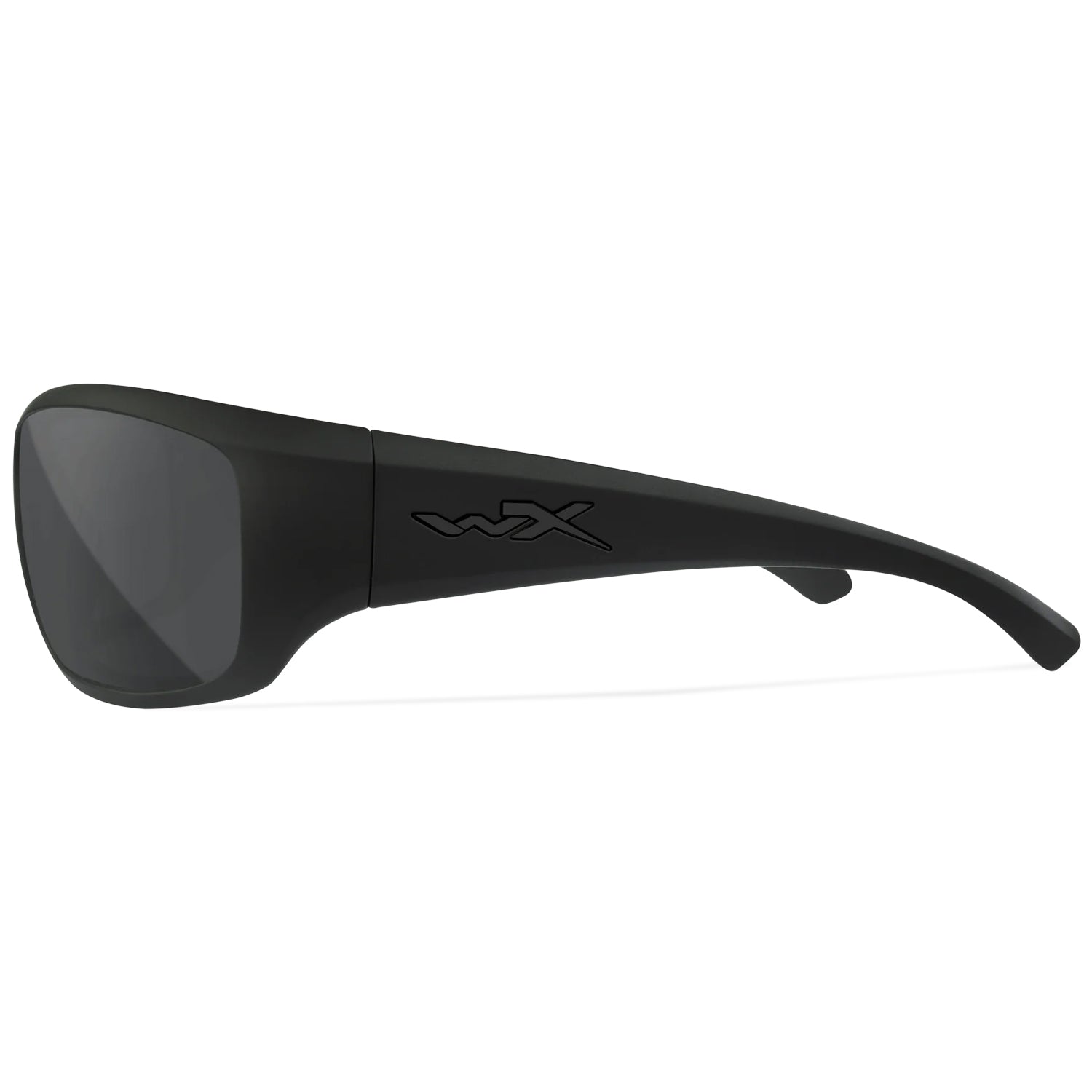 Wiley X Omega Worksight prescription safety glasses with matte black frame and dark lenses.