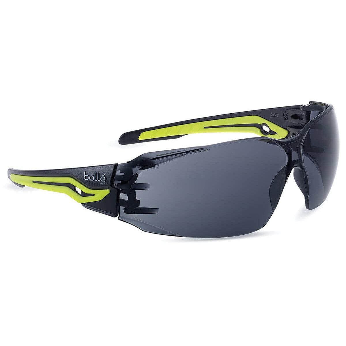 Bolle Silex Plus Safety Glasses with Black/Yellow Temples and Smoke Platinum Anti-Fog Lens