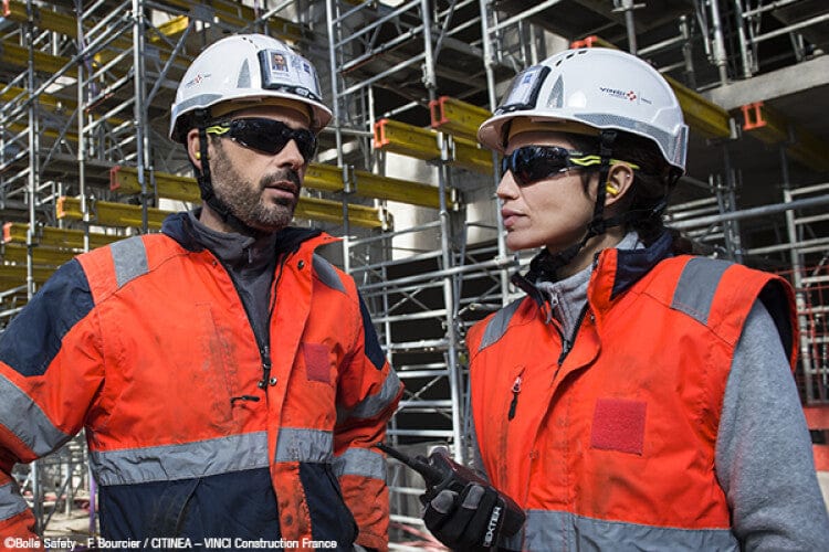 Bolle Silex Safety Glasses with Gray/Yellow Temples and Smoke Anti-Fog Lens - Lifestyle 1