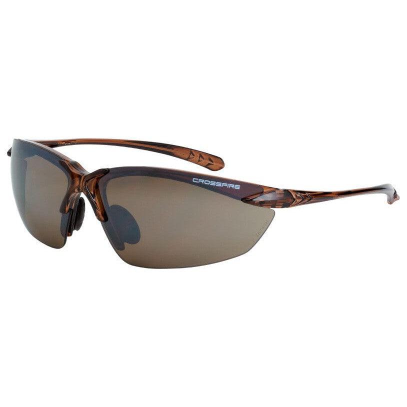 Crossfire Sniper Safety Glasses with Crystal Brown Frame and HD Brown Flash Mirror Lens
