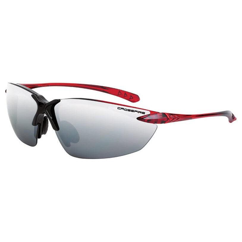 Crossfire Sniper Safety Glasses with Shiny Black/Red Frame and Silver Mirror Lens