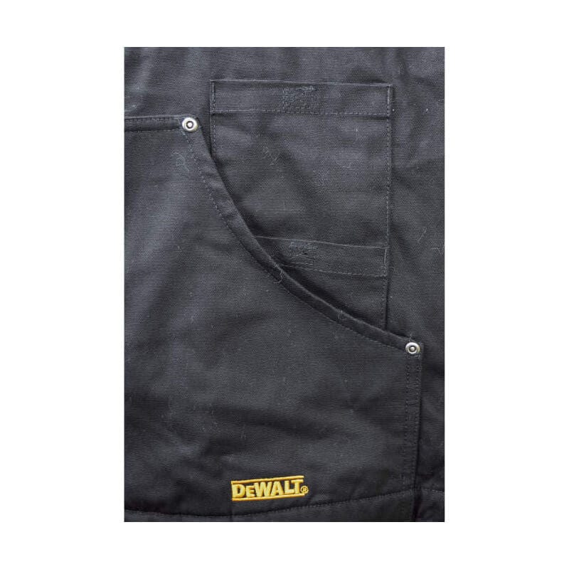DEWALT DCHJ076ATB  Unisex Heated Heavy Duty Work Coat Without Battery - Pocket Closeup 1  - Shown in Black