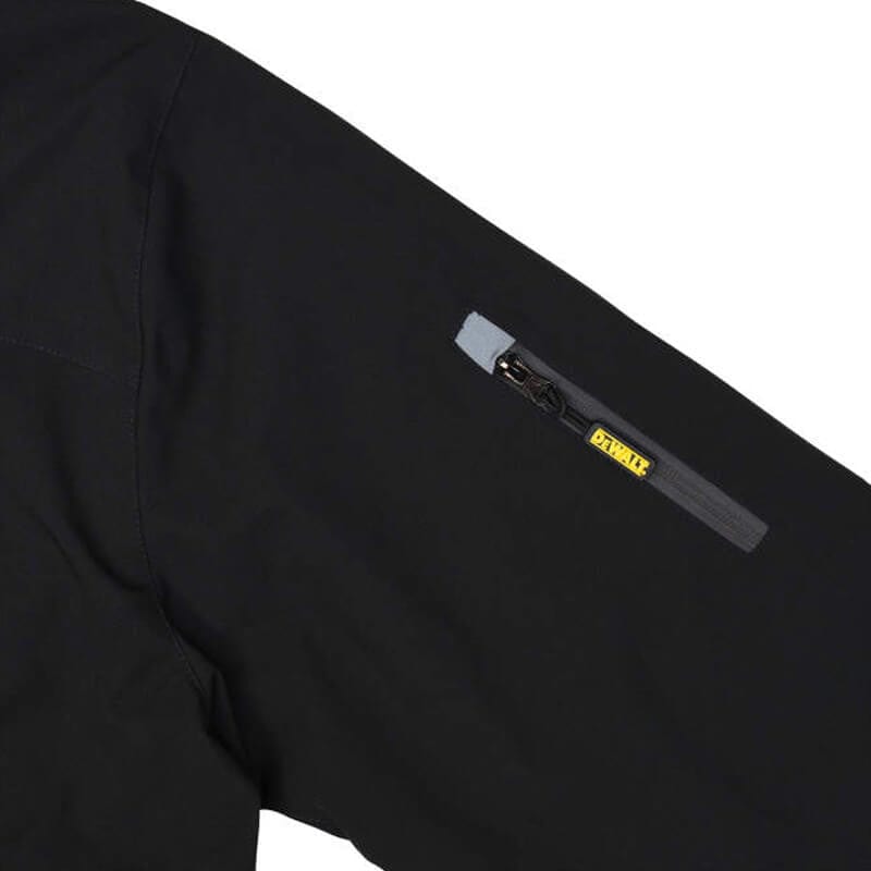 DEWALT Unisex Heated Structured Soft Shell Jacket Black With Battery & Charger - Sleeve Zipper Closeup