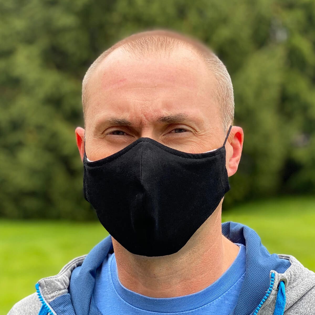 Cloth Face Mask Washable & Reusable 100% Cotton With Adjustable Ear Loops - being worn, front view