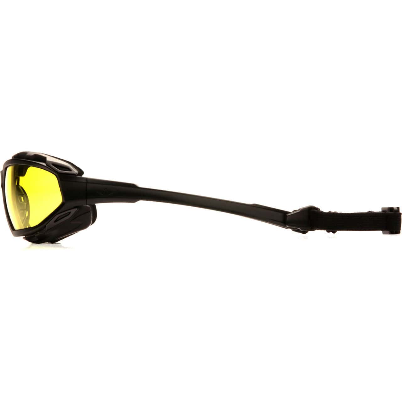 Pyramex Highlander Plus Safety Glasses Black Foam-Lined Frame Amber Anti-Fog Lens SBG5030DT Side