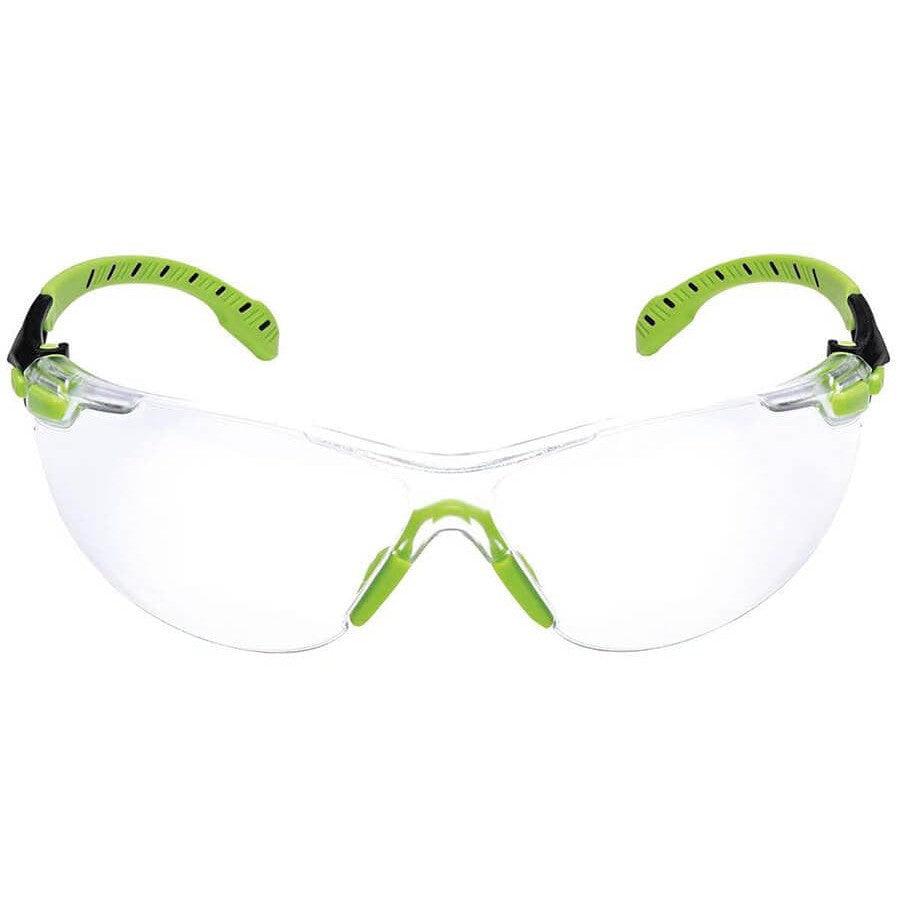 3M Solus Safety Glasses with Green Temples and Clear Anti-Fog Lens S1201SGAF - Front View