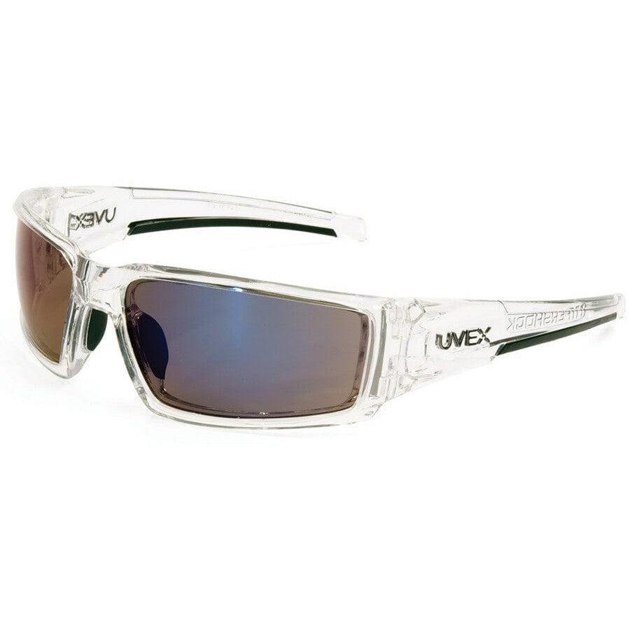 Uvex Hypershock Safety Glasses with Clear Ice Frame and Blue Mirror Lens