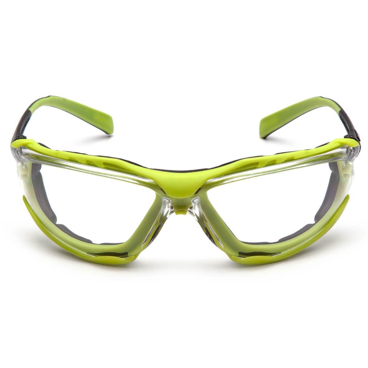 Pyramex Proximity Safety Glasses with Black/Lime Frame and Clear H2MAX Anti-Fog Lens - Front View
