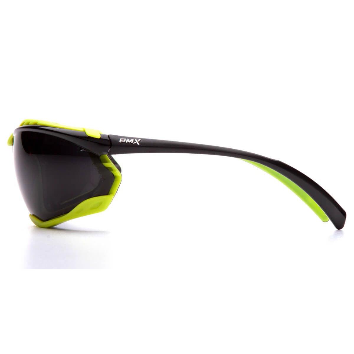 Pyramex Proximity Safety Glasses with Black/Lime Frame and Gray H2MAX Anti-Fog Lens - Side View