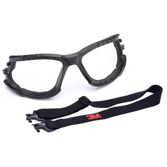 3M Solus Safety Glasses with Blue Temples, Clear Anti-Fog Lens and Foam & Strap Kit S1101SGAF-KT - Foam & Strap