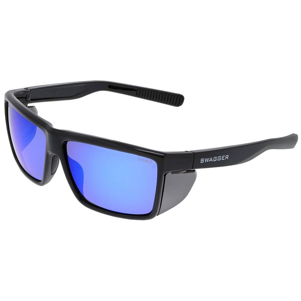 MCR Safety Swagger SR2 Safety Glasses with Black Frame and Blue Diamond Mirror Lens SR218B