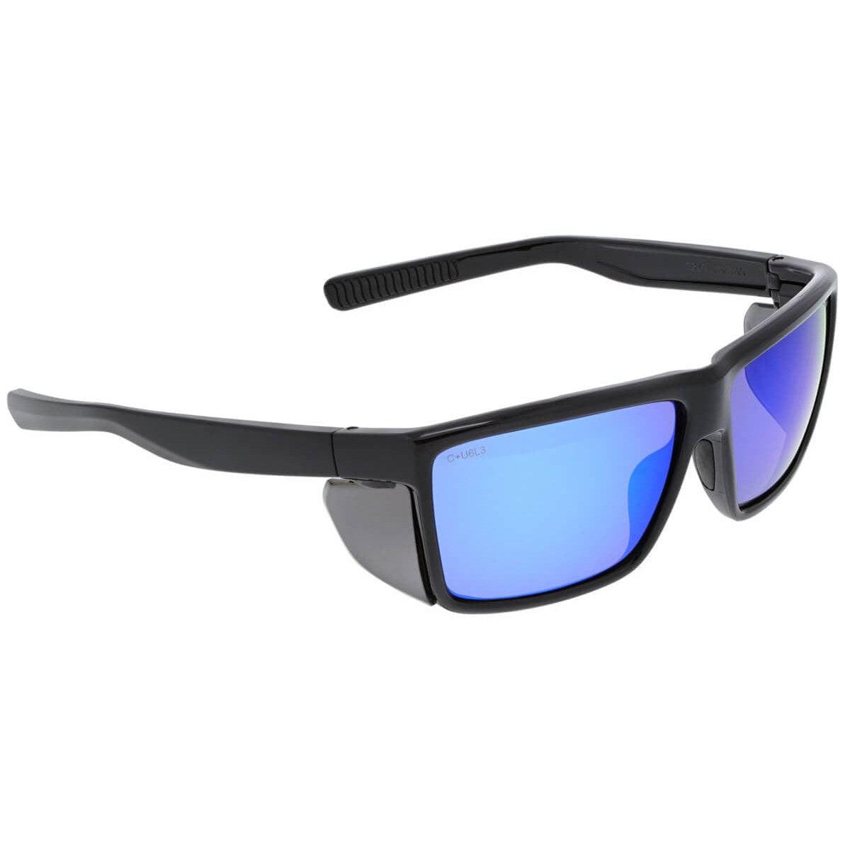 MCR Safety Swagger SR2 Safety Glasses with Black Frame and Blue Diamond Mirror Lens SR218B - Side View