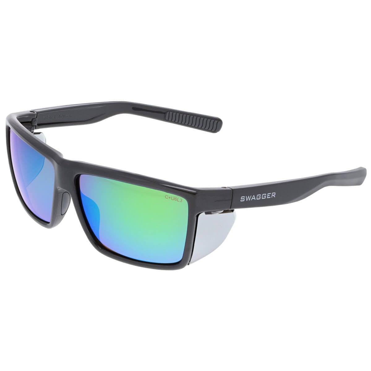 MCR Safety Swagger SR2 Safety Glasses with Charcoal Frame and Green Mirror Polarized Lens SR22BGZ