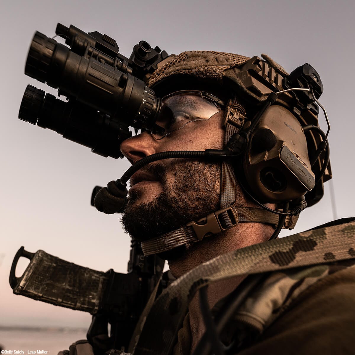 Bolle Combat Tactical Safety Glasses Kit with Clear Anti-Fog, ESP and Smoke Lenses COMBKITN - In Use