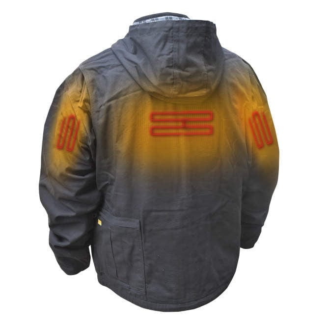 DeWalt DCHJ076ATD1 Unisex Heated Heavy Duty Work Coat With Battery & Charger Back Heat Zones - Shown in Black